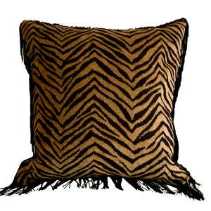 Zebra Print, Black Fringed with  Sequin Serpent Cushion