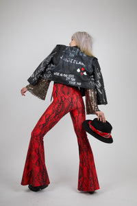 RAISED IN HELL, Red Snakeskin Flares (Unisex)