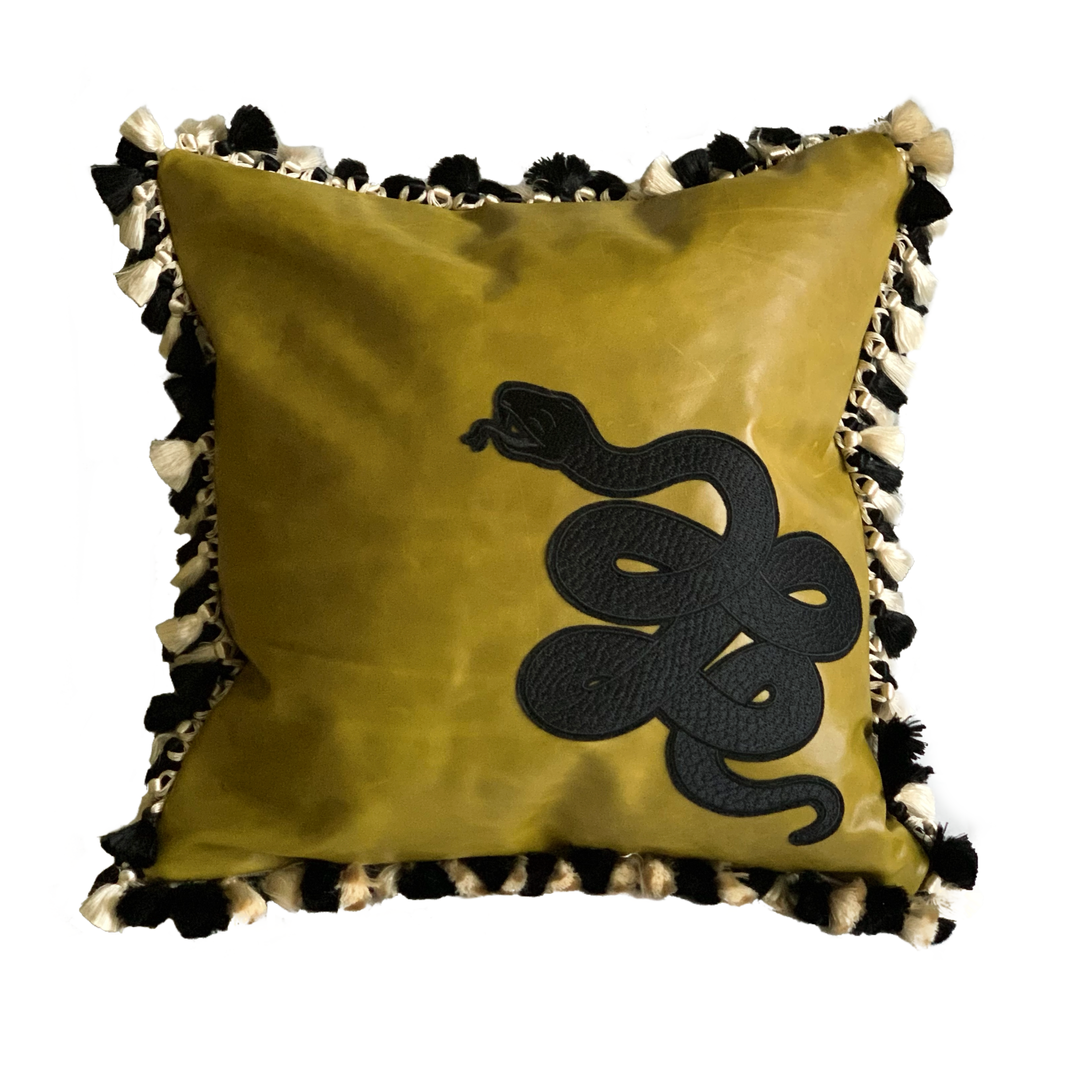 Reversible Olive Cow Hide & Leopard Print, Serpent Cushion