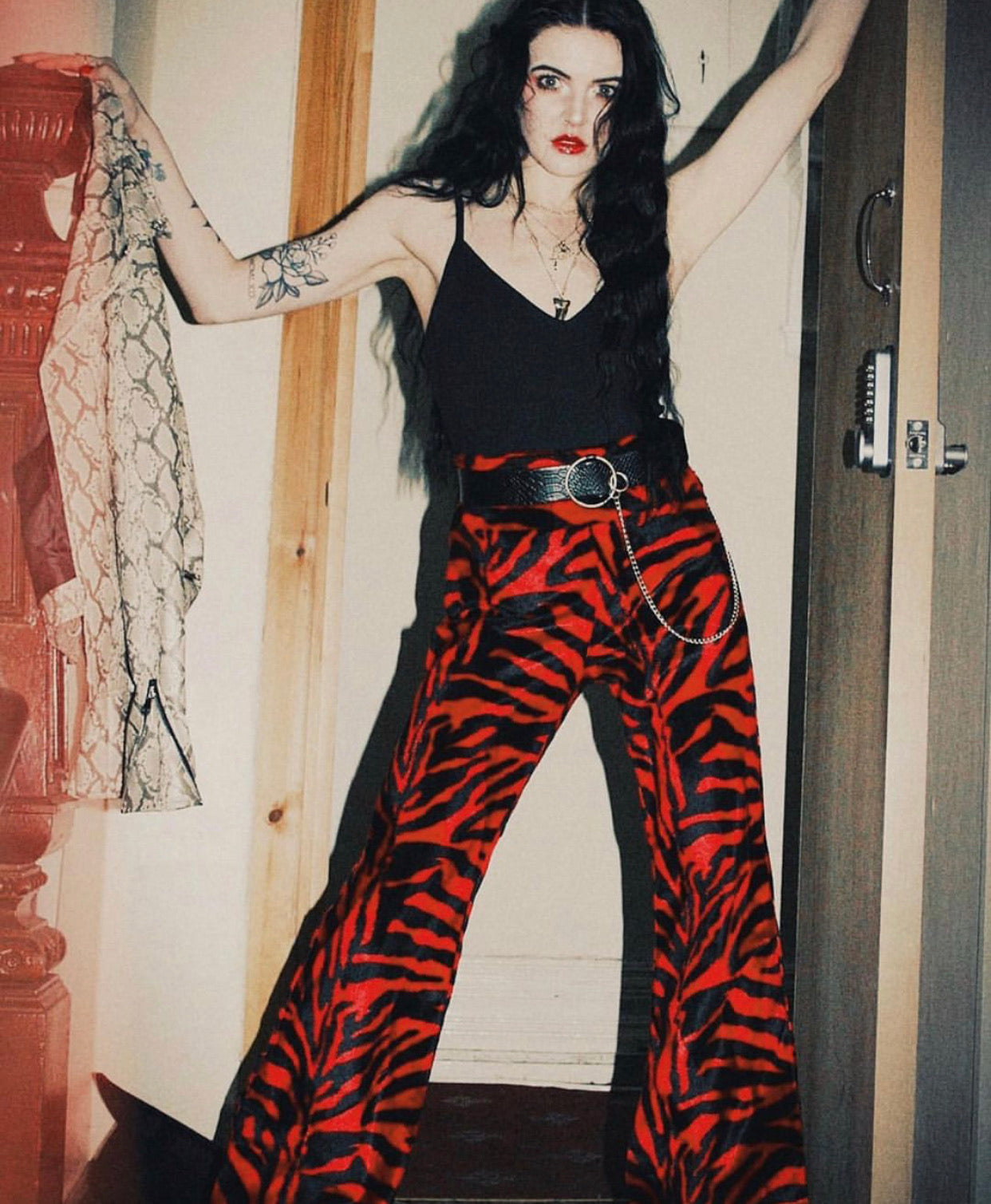 WE ARE CHAOS Red Tiger Flared Trousers (Unisex)