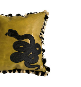 Reversible Olive Cow Hide & Leopard Print, Serpent Cushion