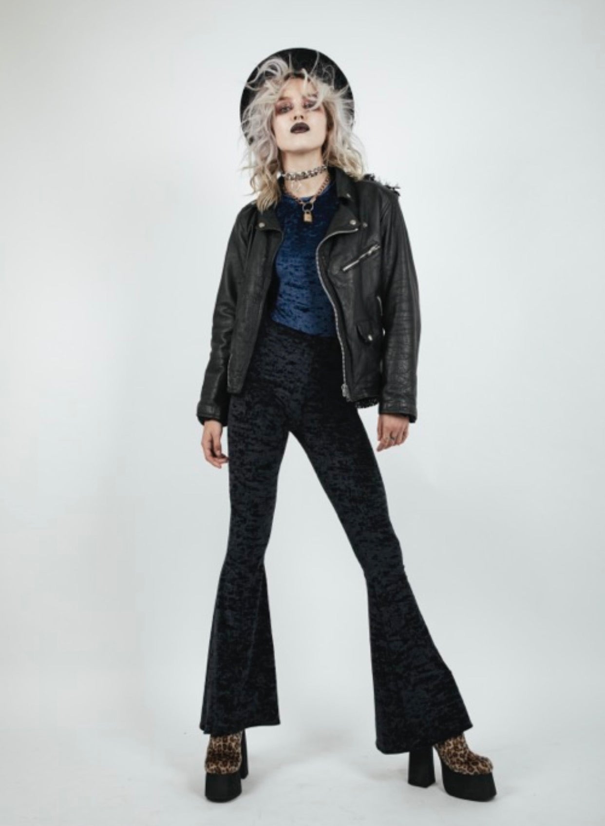 MIDNIGHT RIDER Black or Blue Crushed Velvet Unisex Flares