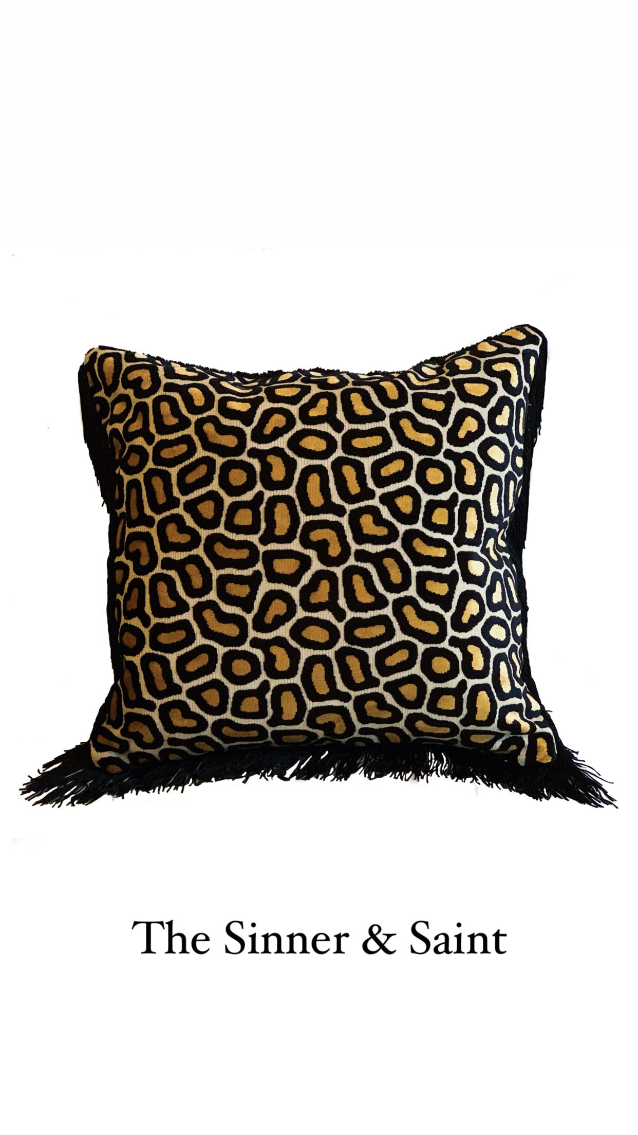 Leopard Print Black Fringed Cushion