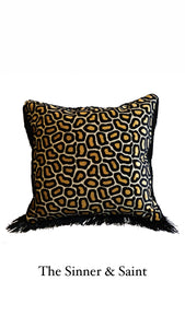 Leopard Print Black Fringed Cushion