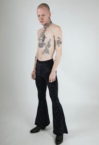 MIDNIGHT RIDER Black or Blue Crushed Velvet Unisex Flares